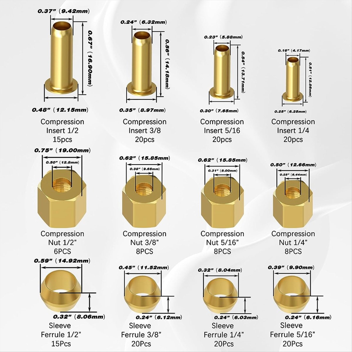 Compression Fitting Brass - Kit d'assortiment de raccords à compression
